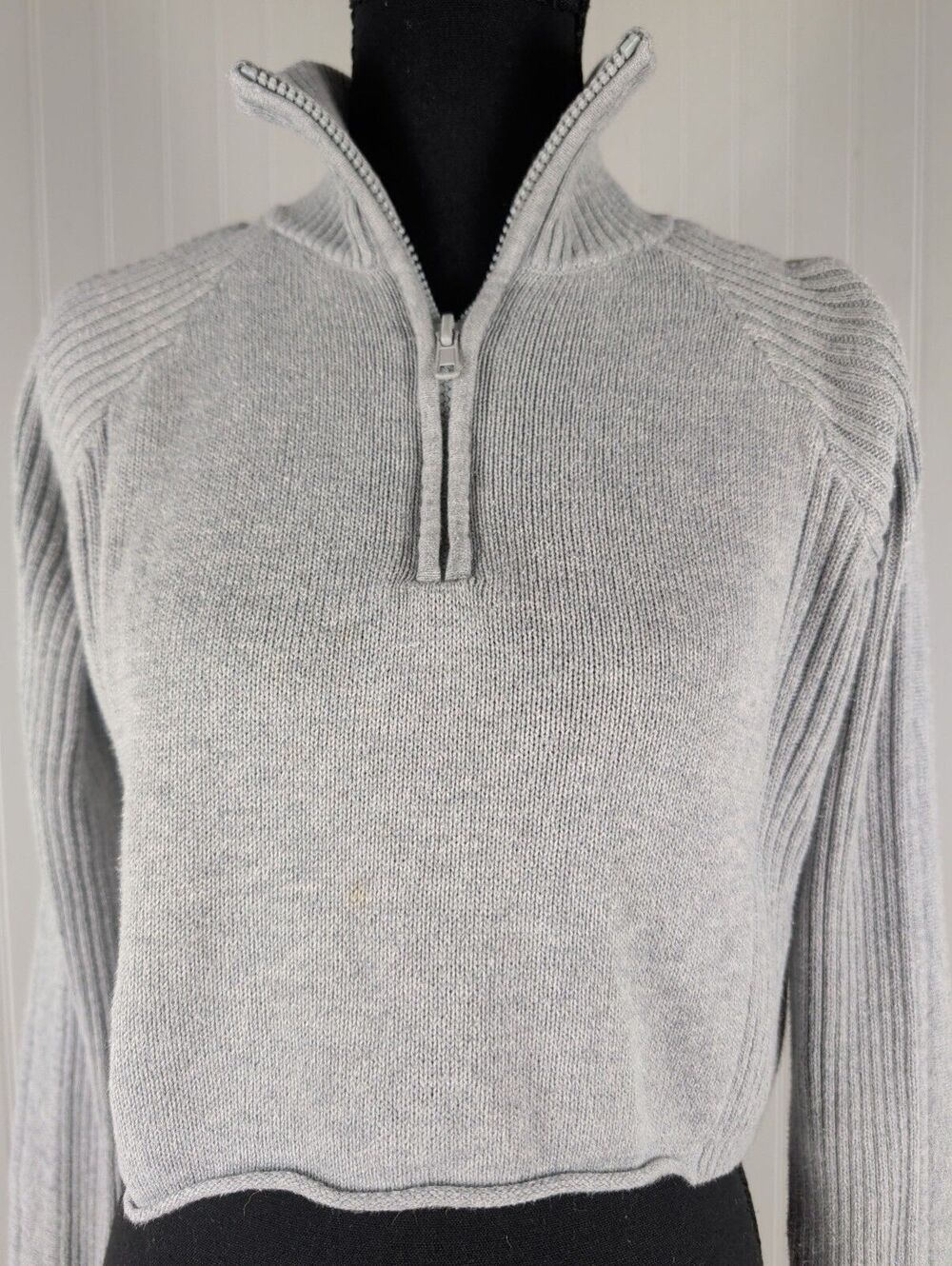 Brandy Melville Grey Quarter Zip Cropped Ribbed Sweater Y2K Bella Hadid Medium
